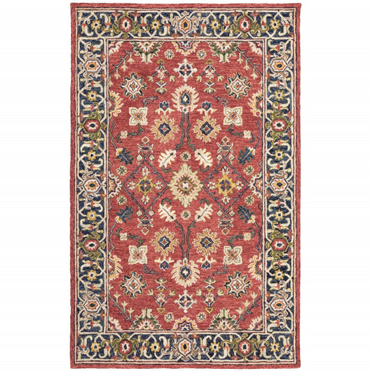 5' X 8' Red And Blue Bohemian Area Rug