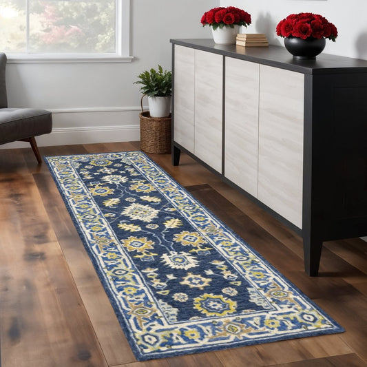 10' X 13' Navy And Blue Bohemian Rug
