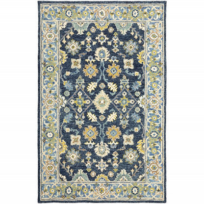 8' Blue And Gold Wool Hand Tufted Runner Rug