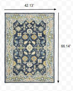 8' Blue And Gold Wool Hand Tufted Runner Rug
