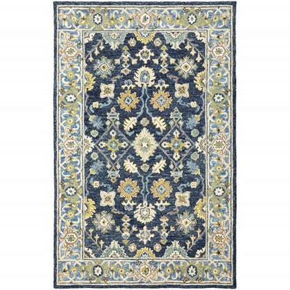 8' Blue And Gold Wool Hand Tufted Runner Rug