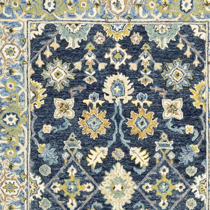 8' Blue And Gold Wool Hand Tufted Runner Rug