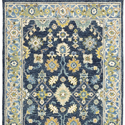 8' Blue And Gold Wool Hand Tufted Runner Rug