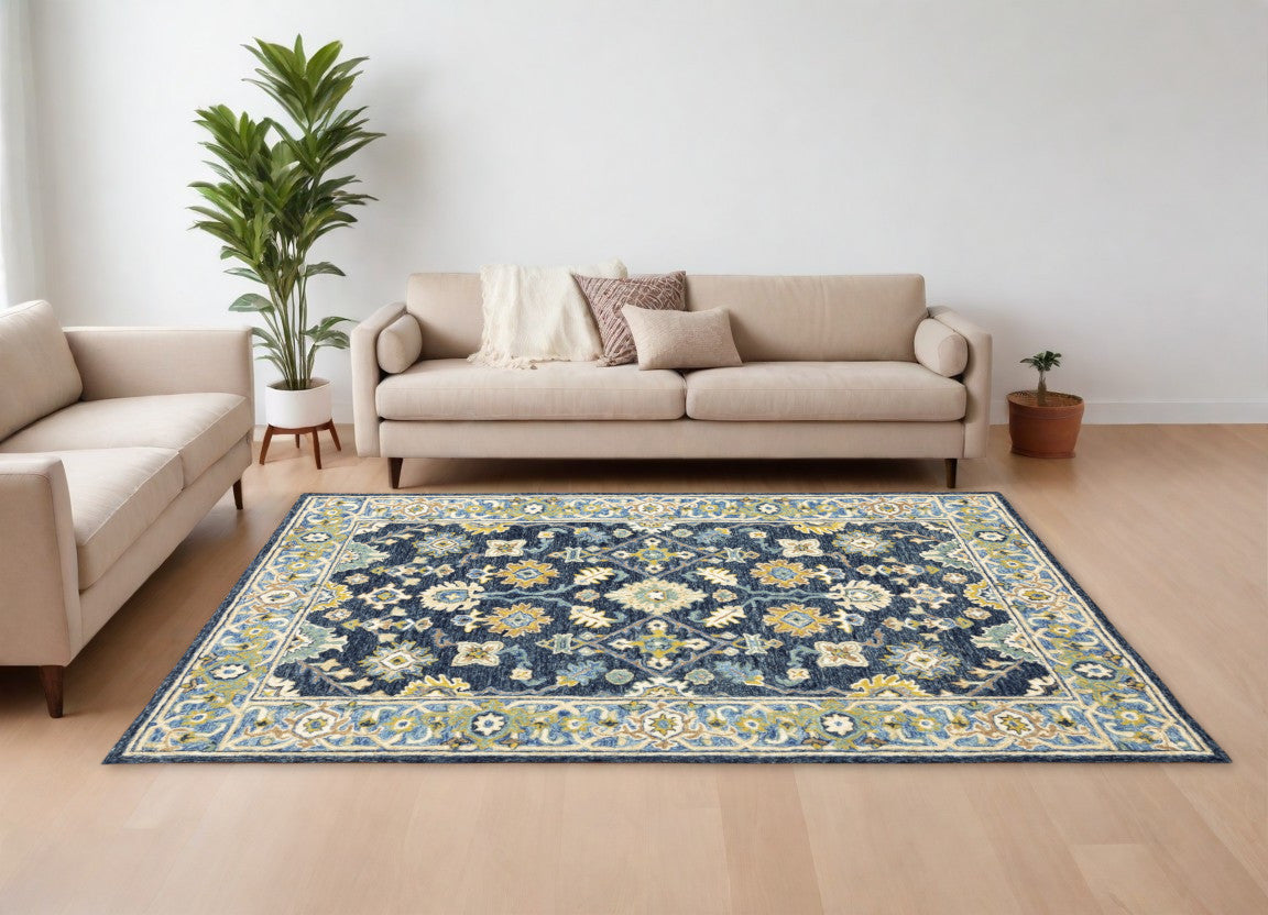 5' X 8' Navy And Blue Bohemian Area Rug