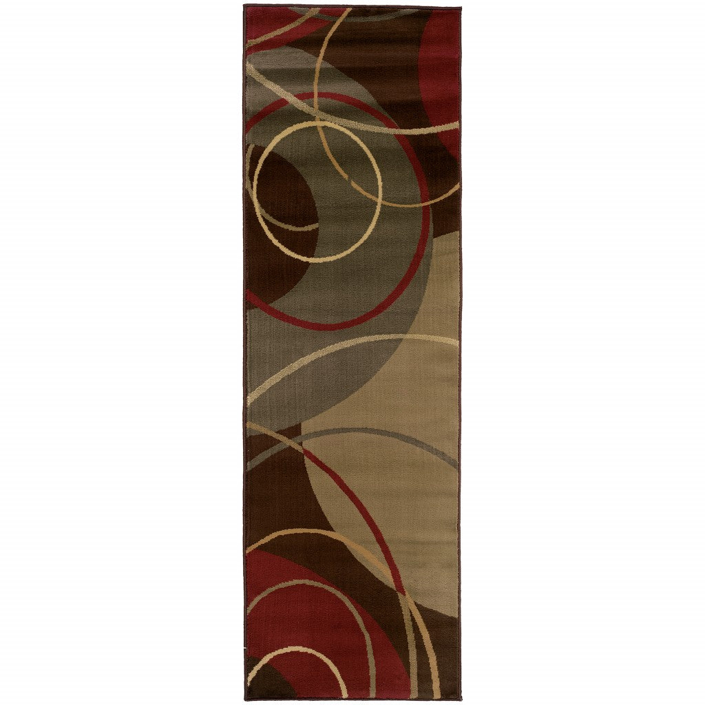 5'X8' Brown And Red Abstract  Area Rug