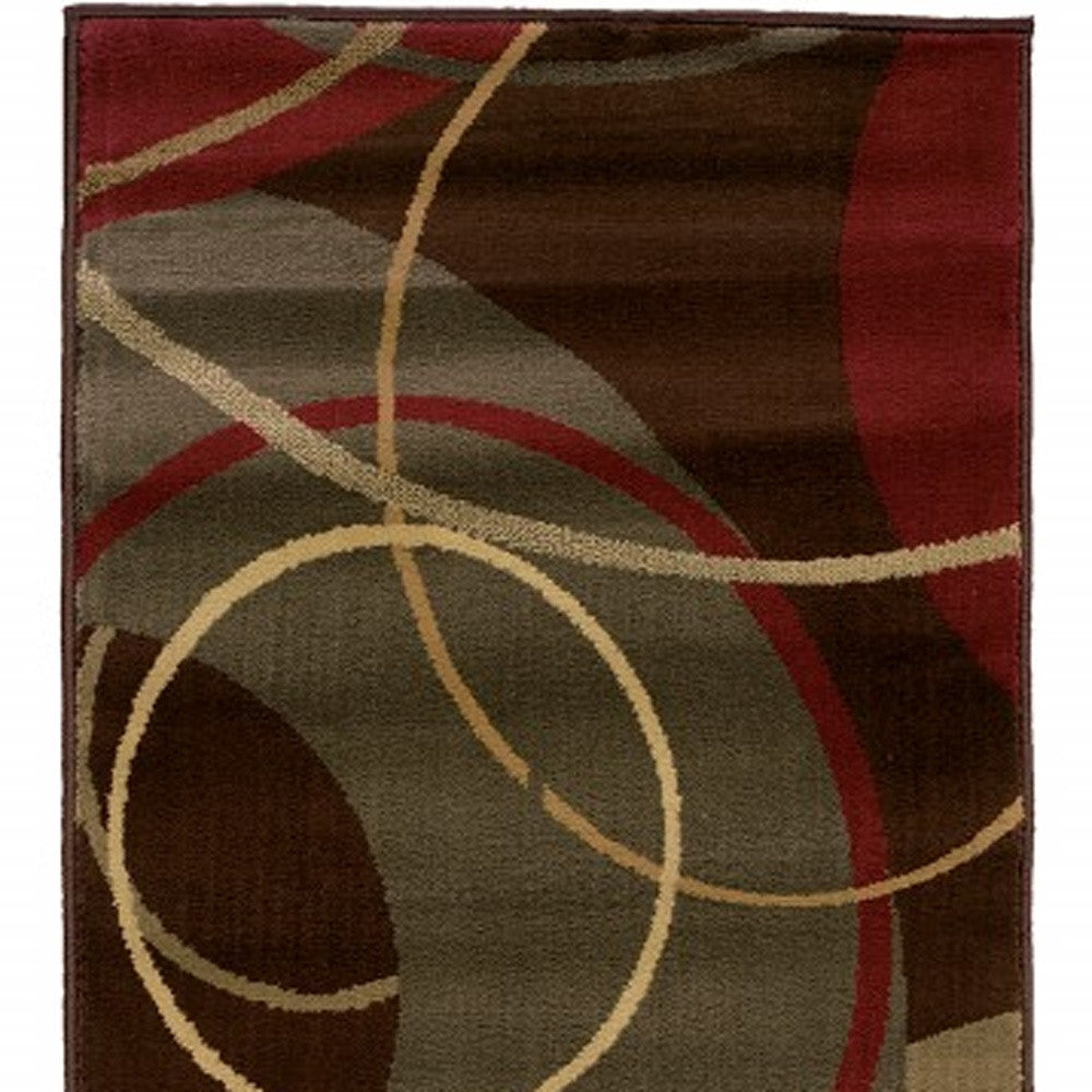 5'X8' Brown And Red Abstract  Area Rug