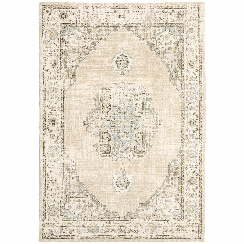 2' X 3' Beige and Ivory Power Loom Area Rug