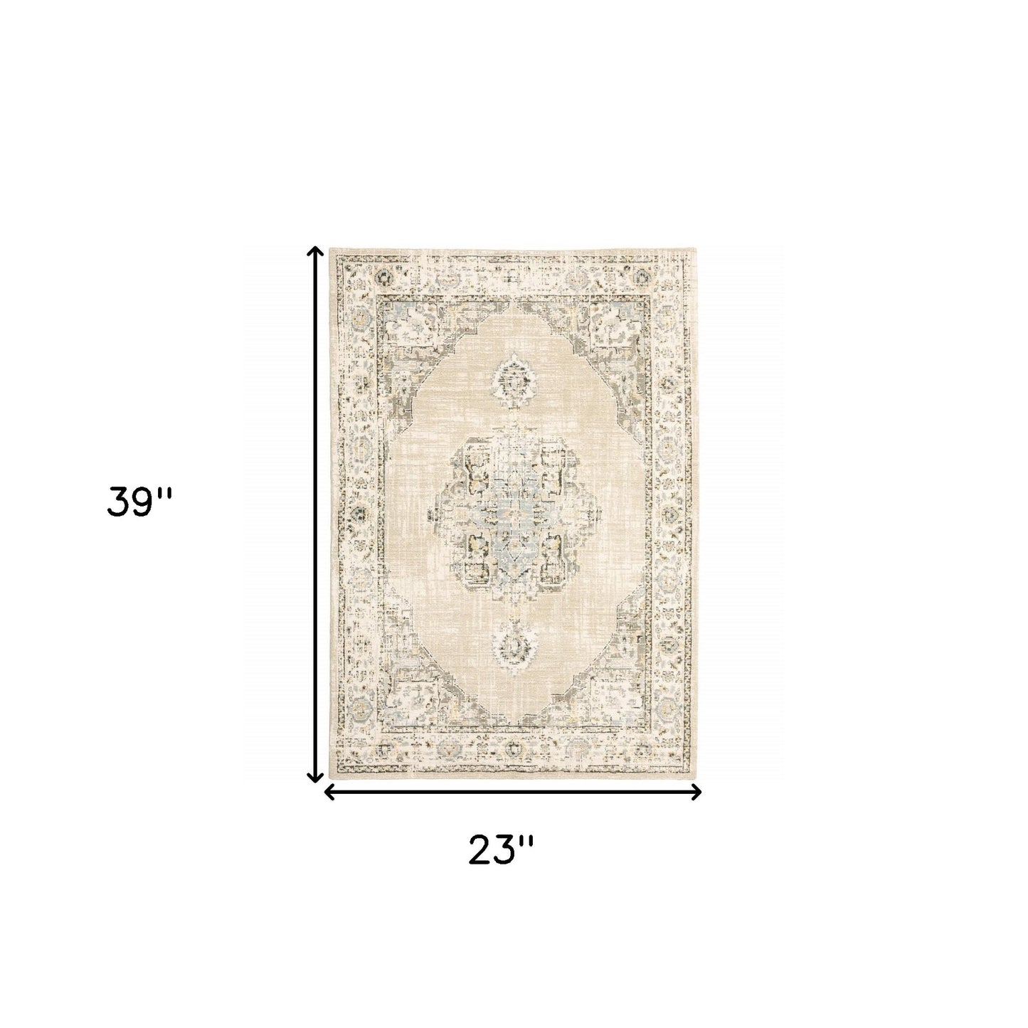 2' X 3' Beige and Ivory Power Loom Area Rug