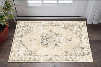 8' Beige And Ivory Medallion Runner Rug