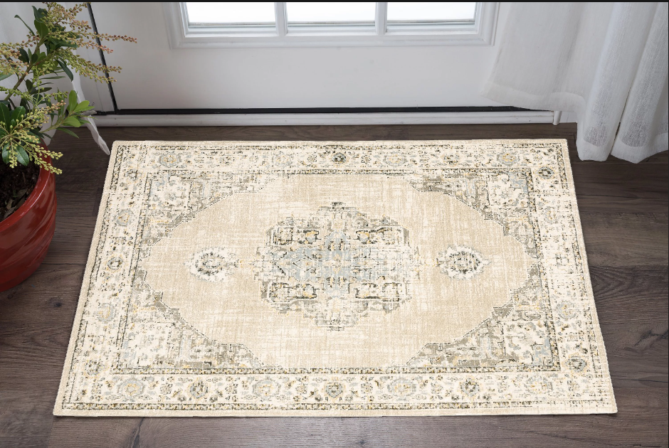 2' X 3' Beige and Ivory Power Loom Area Rug