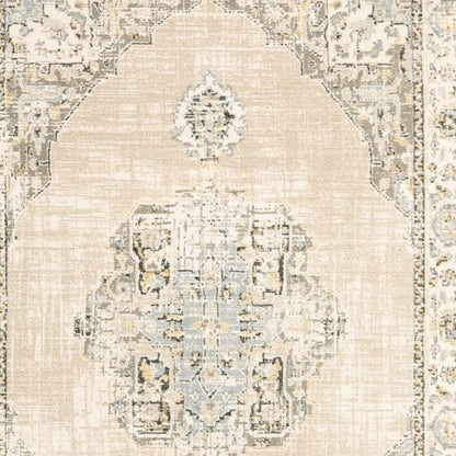 8' Beige And Ivory Medallion Runner Rug