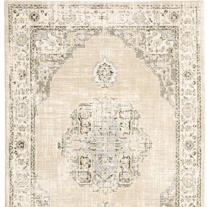 8' Beige And Ivory Medallion Runner Rug
