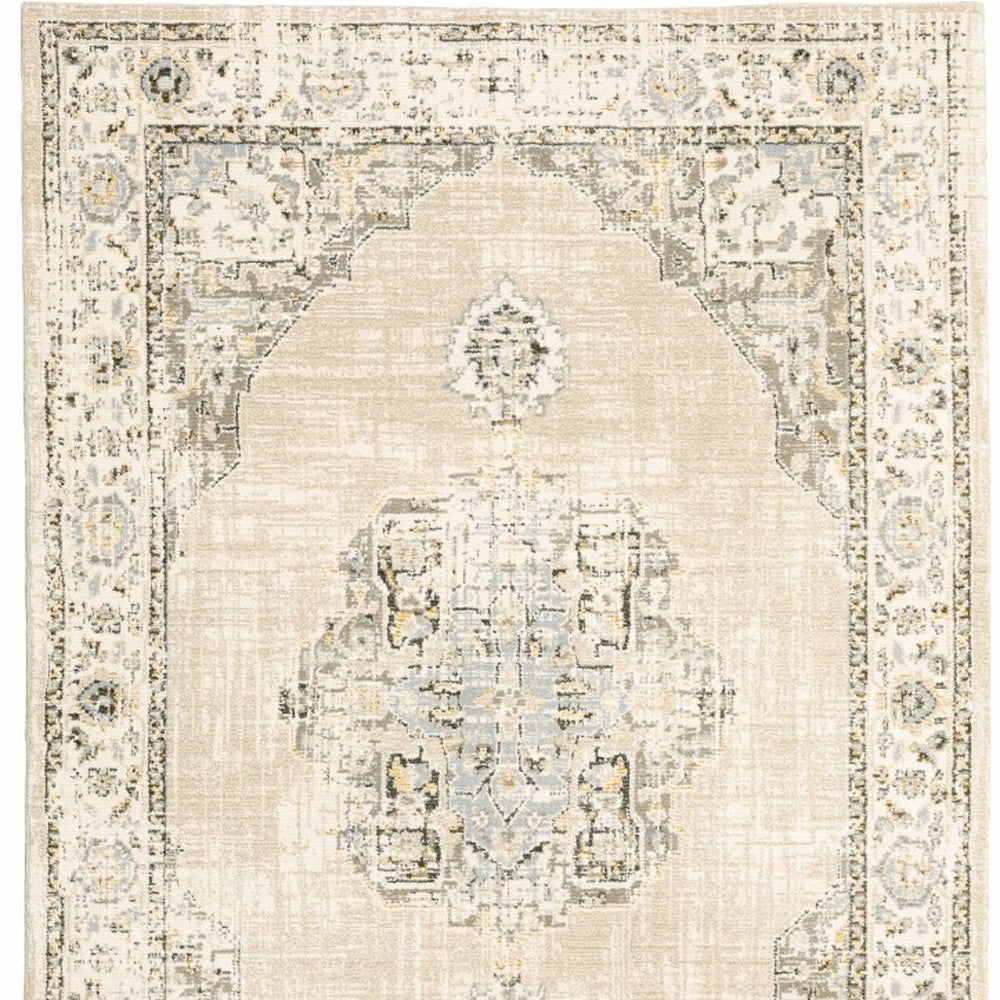 2' X 3' Beige and Ivory Power Loom Area Rug