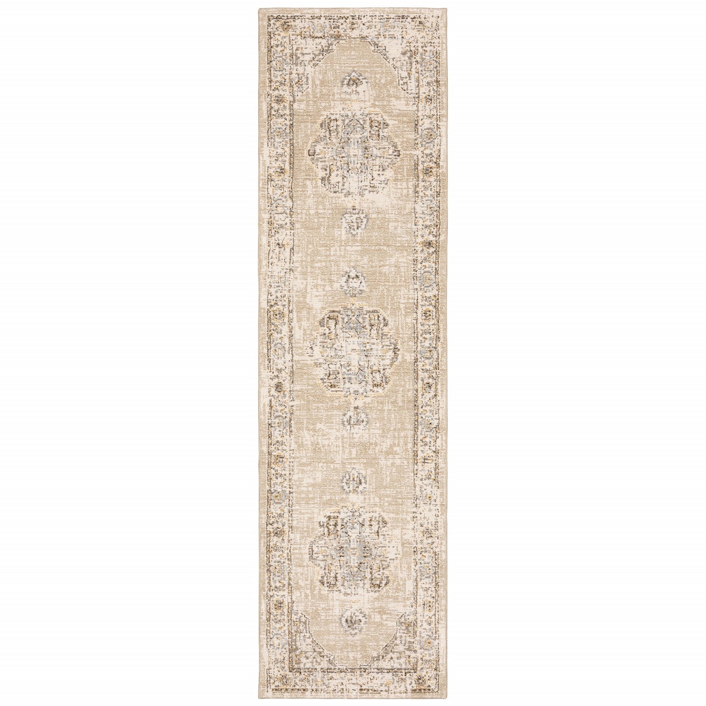 2' X 3' Beige and Ivory Power Loom Area Rug