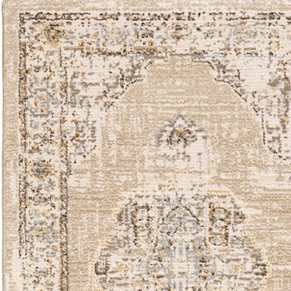 8' Beige And Ivory Medallion Runner Rug