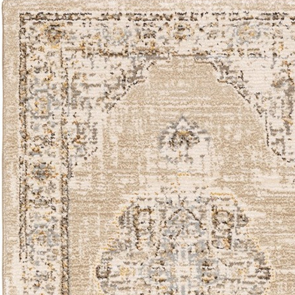 2' X 3' Beige and Ivory Power Loom Area Rug