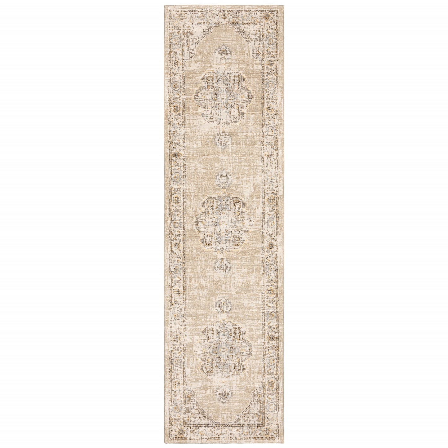 2' X 3' Beige and Ivory Power Loom Area Rug