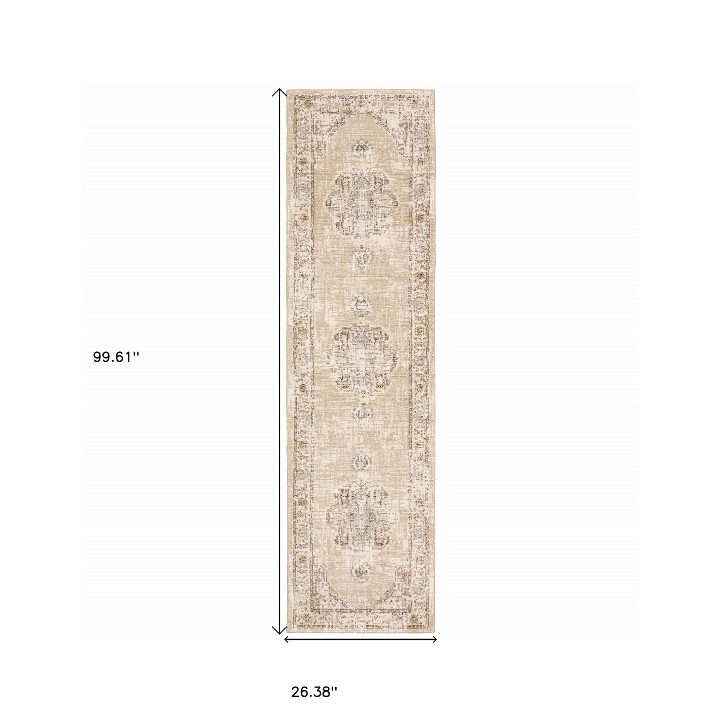 2' X 3' Beige and Ivory Power Loom Area Rug