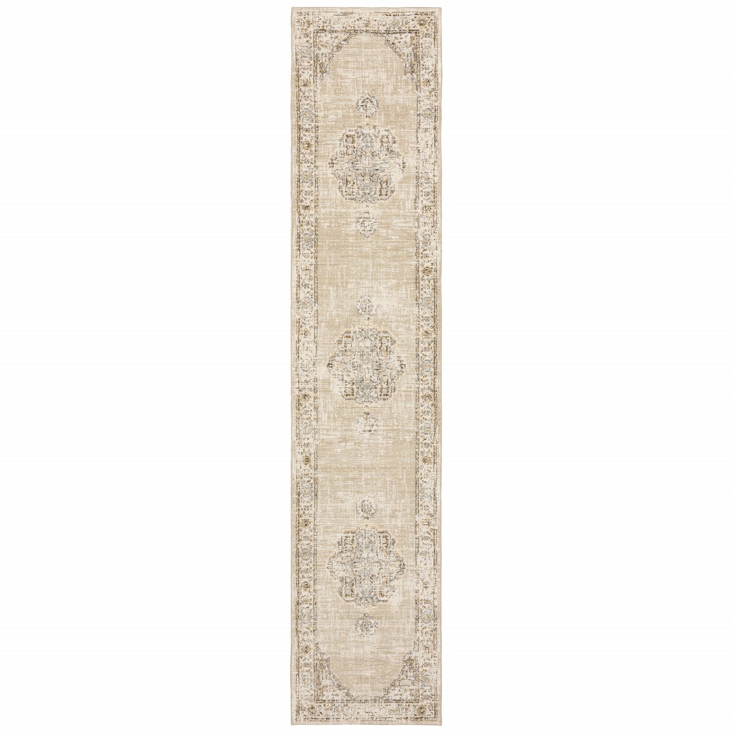 2' X 3' Beige and Ivory Power Loom Area Rug