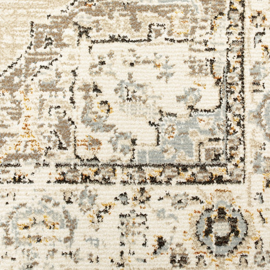 9' X 12' Beige And Ivory Center Jewel Area Rug