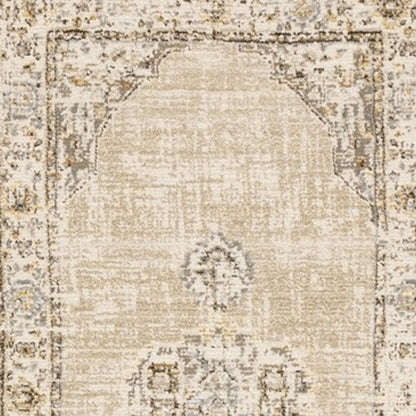 8' Beige And Ivory Medallion Runner Rug