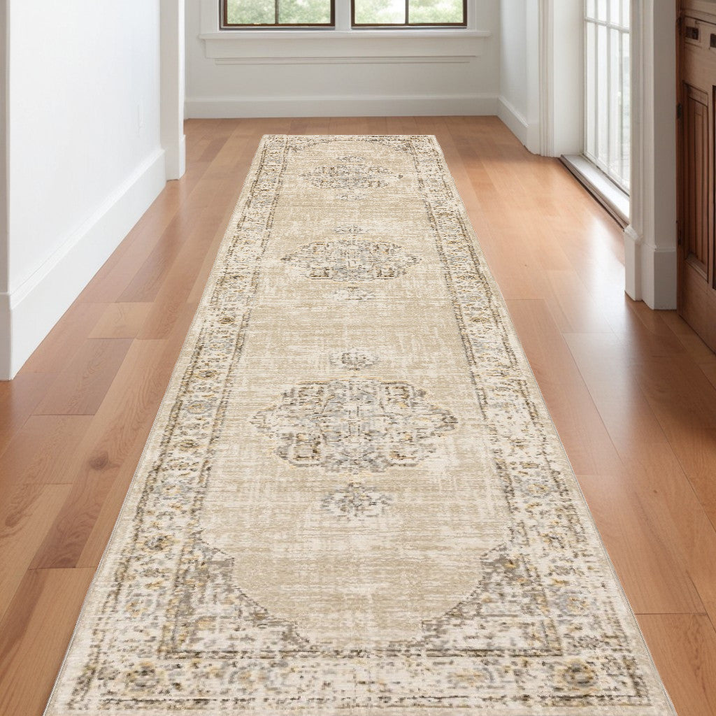 2' X 3' Beige and Ivory Power Loom Area Rug