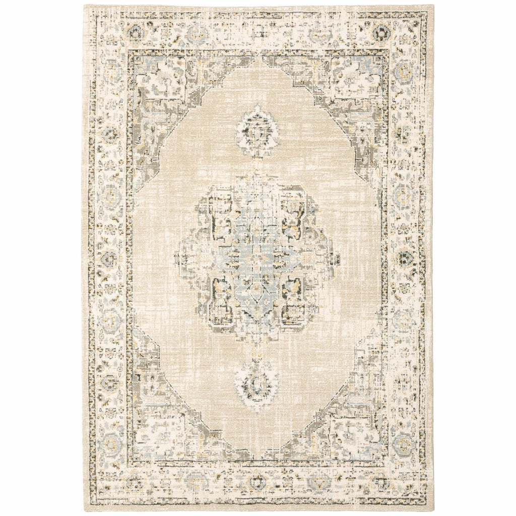 2'X8' Beige And Ivory Center Jewel Runner Rug