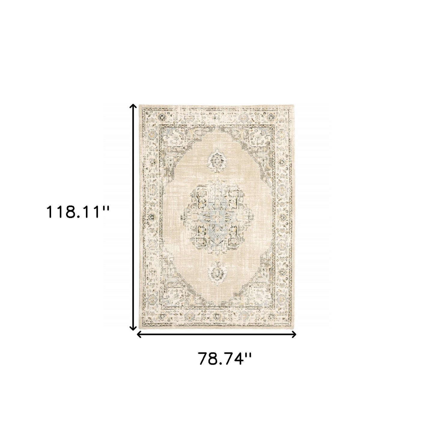 2'X8' Beige And Ivory Center Jewel Runner Rug