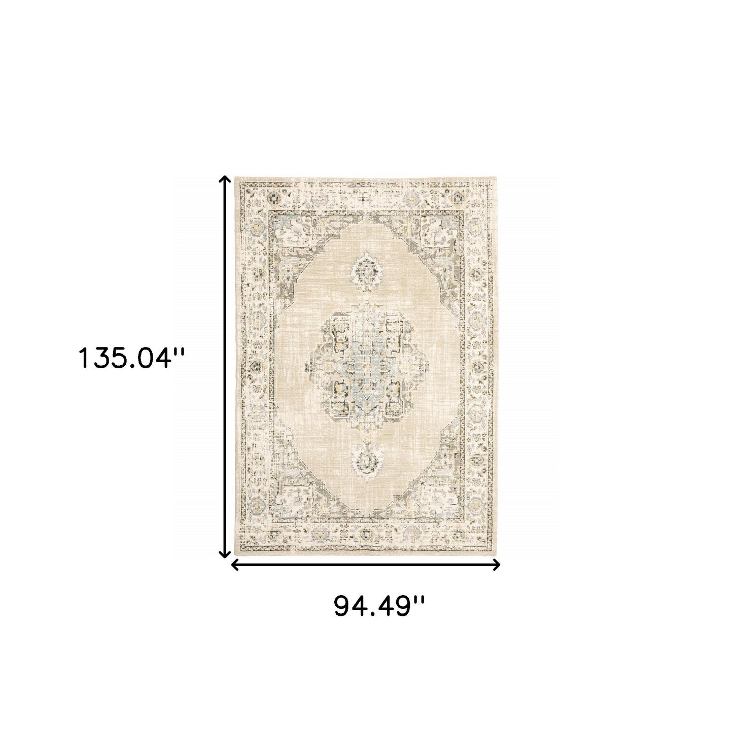 2'X8' Beige And Ivory Center Jewel Runner Rug