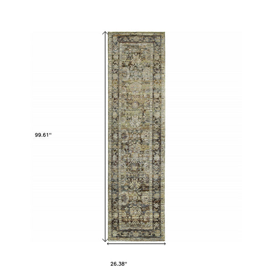 4' X 6' Green And Brown Floral Area Rug