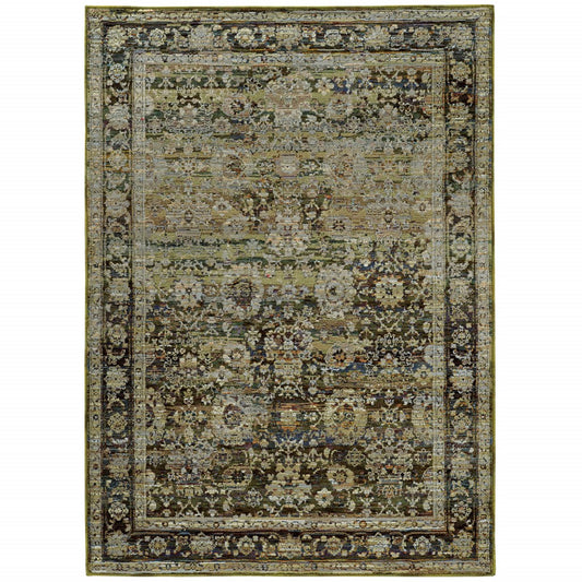 2'X8' Green And Brown Floral Runner Rug