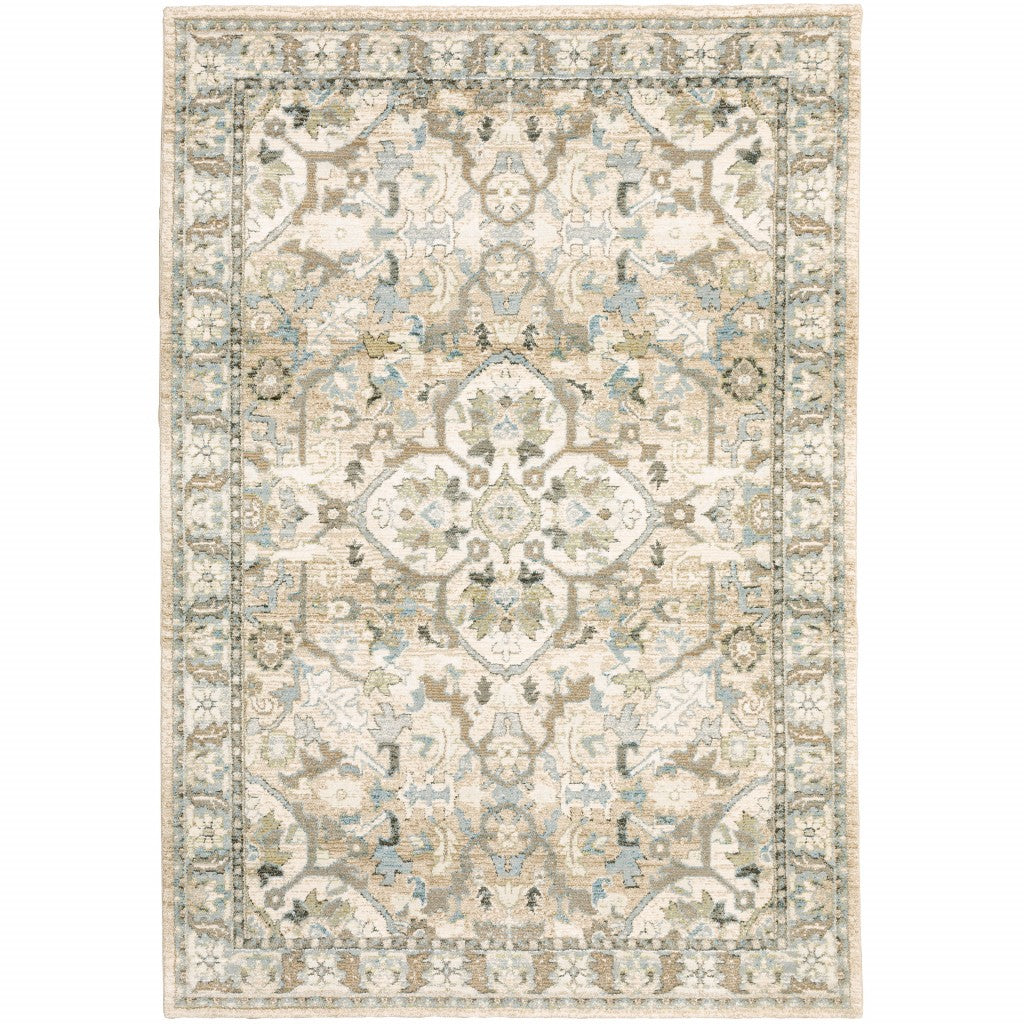 4' X 6' Beige And Ivory Medallion Area Rug