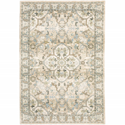 4' X 6' Beige And Ivory Medallion Area Rug