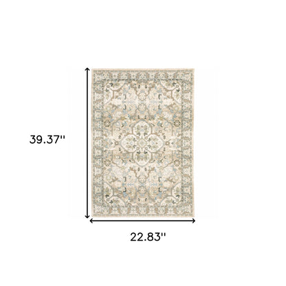 4' X 6' Beige And Ivory Medallion Area Rug