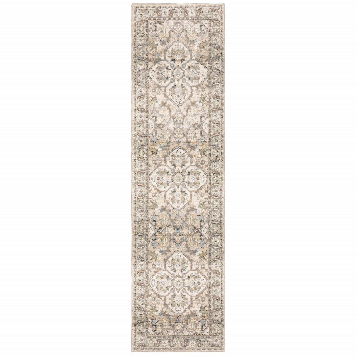 4' X 6' Beige And Ivory Medallion Area Rug