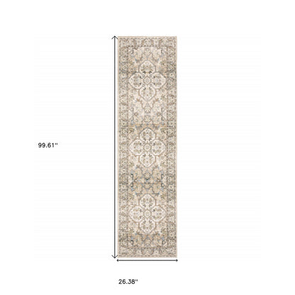 4' X 6' Beige And Ivory Medallion Area Rug