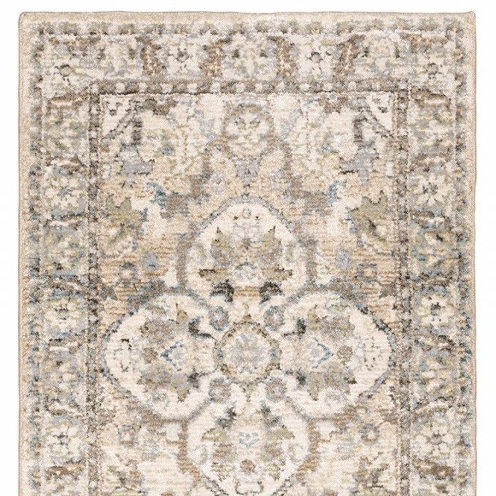 4' X 6' Beige And Ivory Medallion Area Rug