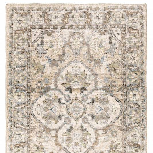 2' X 3' Beige and Ivory Power Loom Area Rug