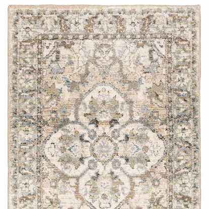 4' X 6' Beige And Ivory Medallion Area Rug