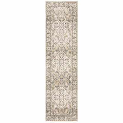 4' X 6' Beige And Ivory Medallion Area Rug