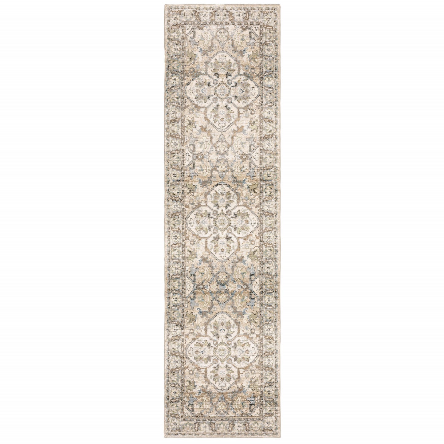 4' X 6' Beige And Ivory Medallion Area Rug