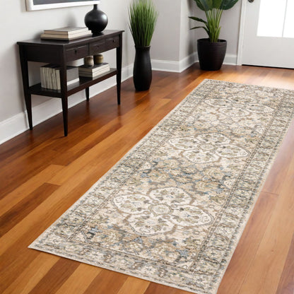 4' X 6' Beige And Ivory Medallion Area Rug