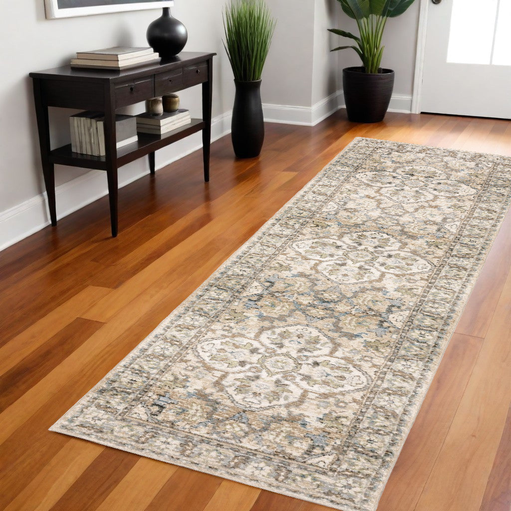 4' X 6' Beige And Ivory Medallion Area Rug