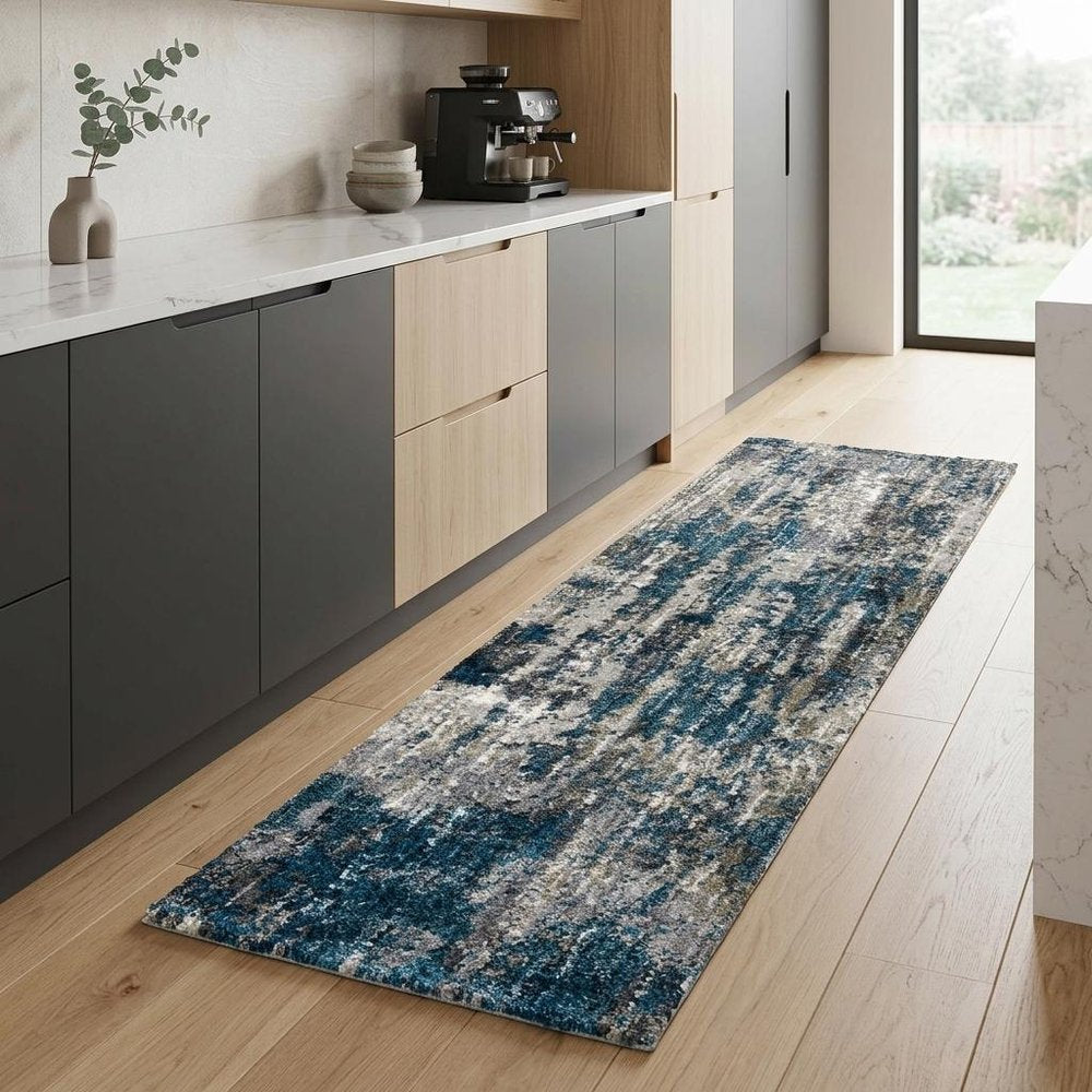 2' X 8' Grey And Blue Grey Skies Runner Rug