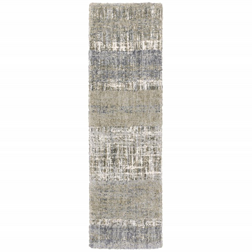 9' X 12' Grey And Ivory Abstract Lines Area Rug