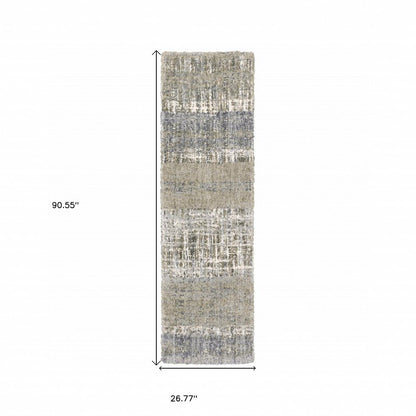 7' X 9' Grey And Ivory Abstract Lines Area Rug