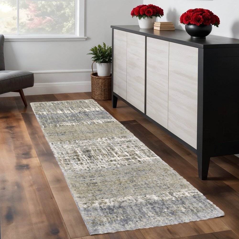 2' X 8' Grey And Ivory Abstract Lines Runner Rug