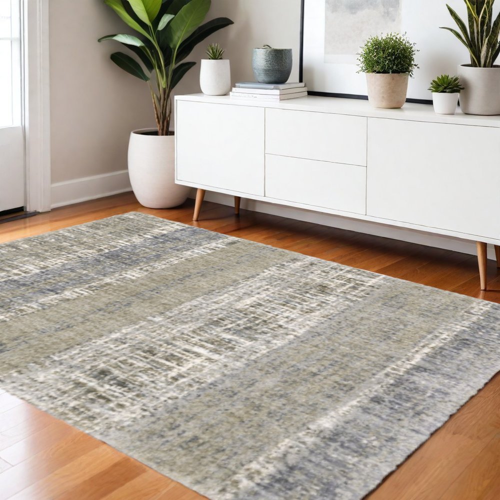 2' X 8' Grey And Ivory Abstract Lines Runner Rug