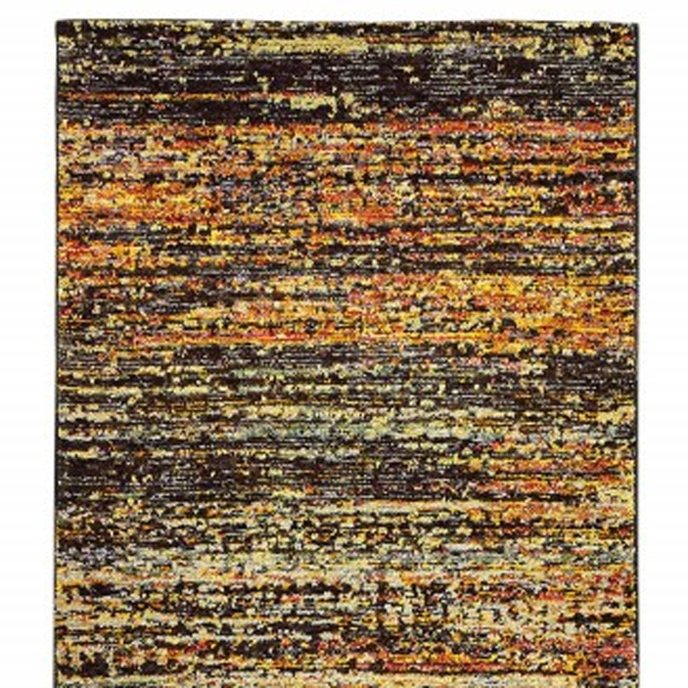 12' Gold And Slate Abstract Runner Rug