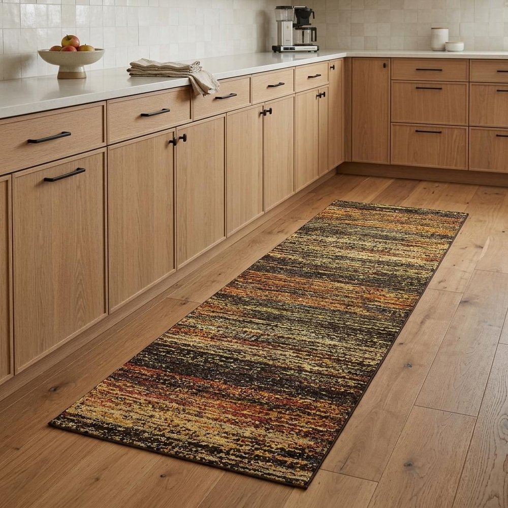 2' X 8' Gold And Slate Abstract Runner Rug